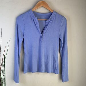 SHEIN baby blue long sleeve Henley shirt ribbed knit material